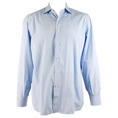 ISAIA Size XL Blue Cotton Button Up Long Sleeve Shirt