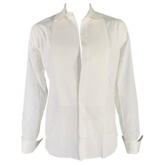 BERGDORF GOODMAN Size L White Cotton Tuxedo Long Sleeve Shirt
