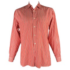 Ermenegildo Zegna Taglia L Camicia a maniche lunghe in cotone a righe bianche e rosse