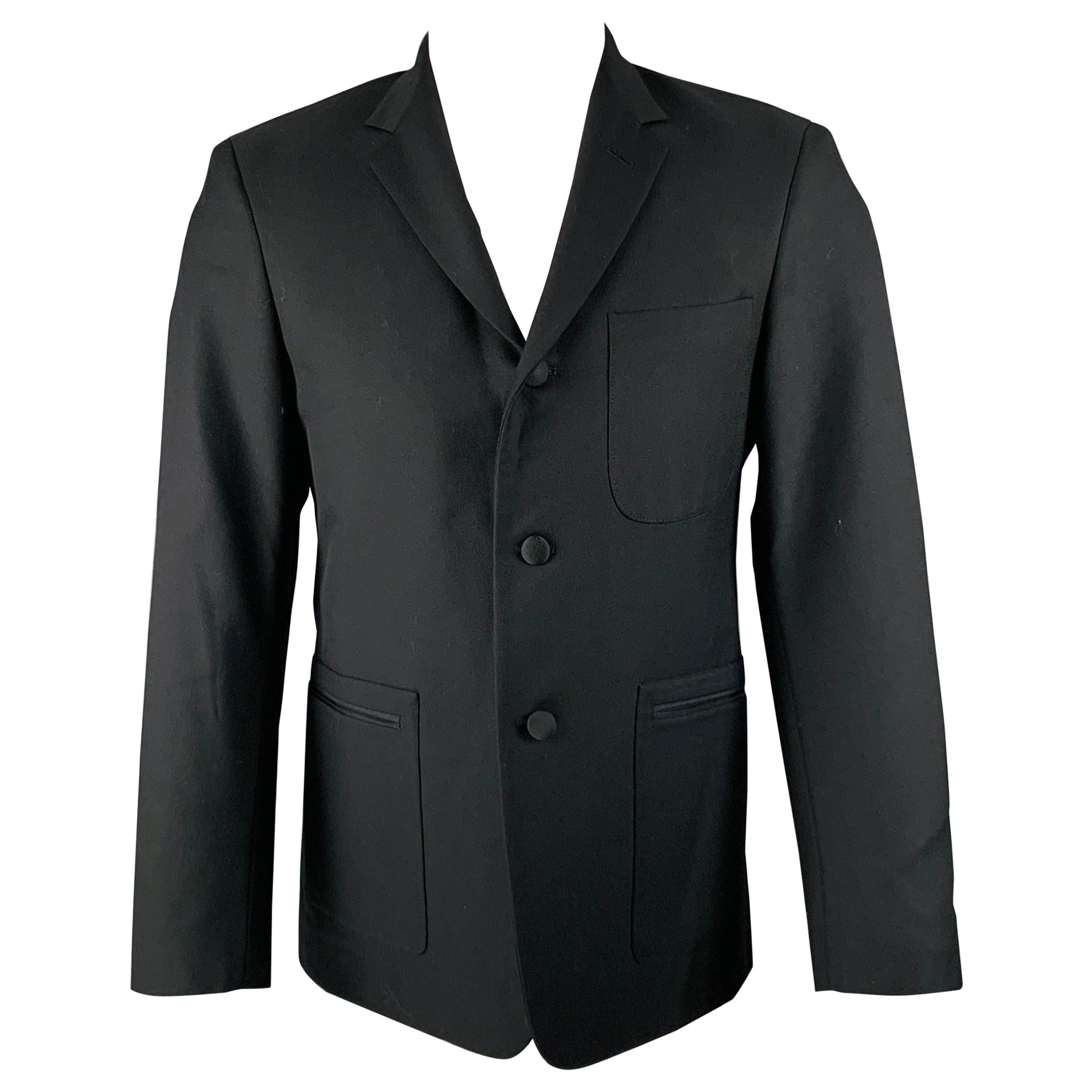 BLACK FLEECE Size 38 Black Wool Notch Lapel Sport Coat For Sale