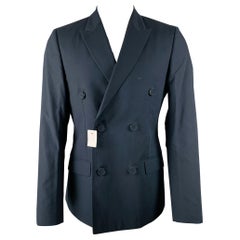CALVIN KLEIN COLLECTION Size 38 Navy Cotton Double Breasted Sport Coat