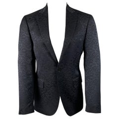 ETRO Size 40 Black Paisley Wool Blend Peak Lapel Sport Coat