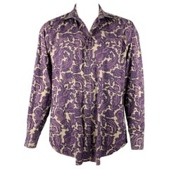 ETRO Size L Purple Khaki Paisley Cotton Blend Button Up Long Sleeve Shirt (Chemise à manches longues avec boutons)