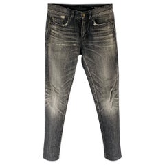 SAINT LAURENT Taglia 28 Jeans dritti in cotone grigio carbone invecchiato
