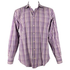 ETRO Size L Purple White Plaid Cotton Button Up Long Sleeve Shirt