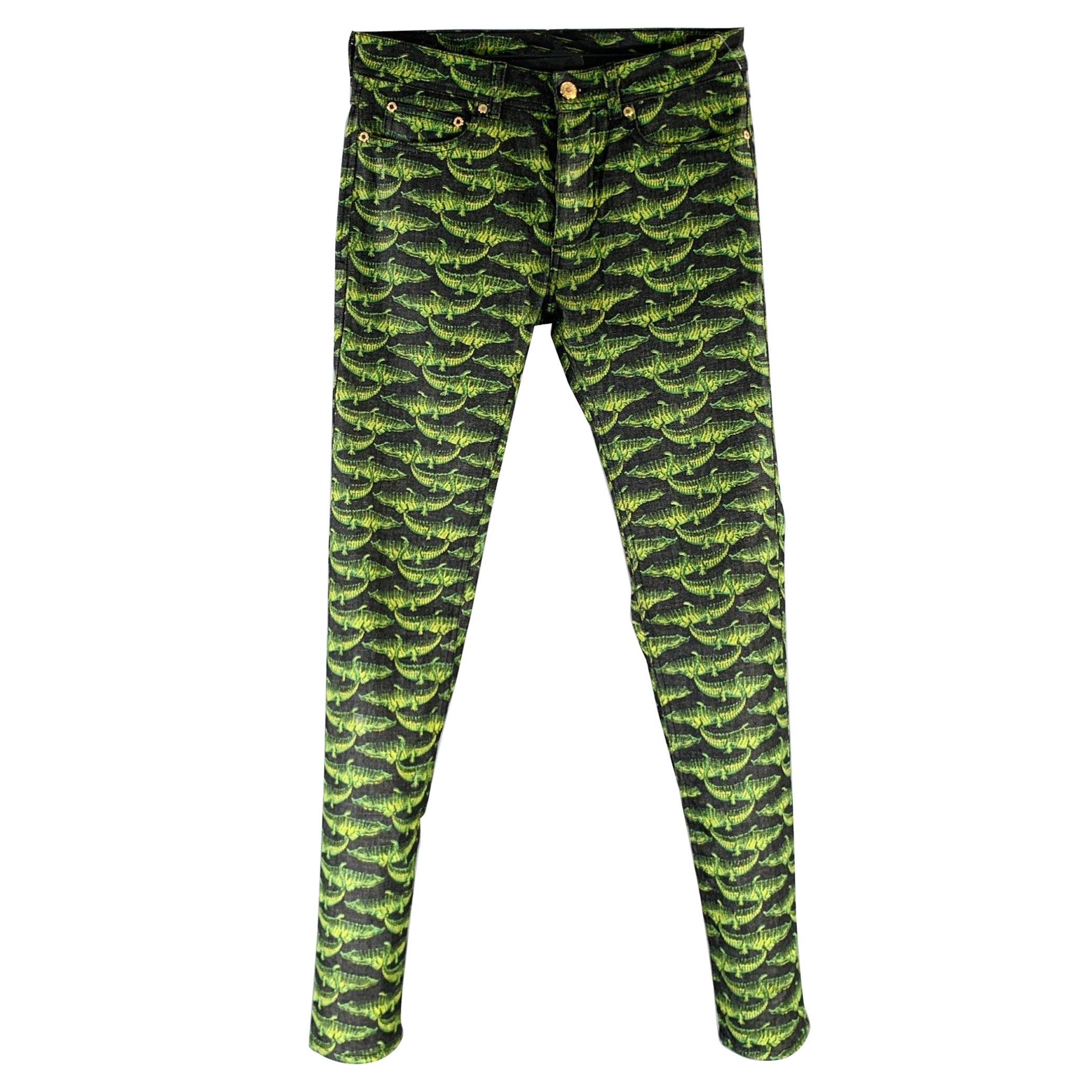 VERSACE x H&M FW11 Size 29 Black Green Alligator Cotton Blend Casual Pants