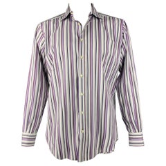 ETRO - Chemise à manches longues boutonnée en coton à rayures blanches et violettes, taille L