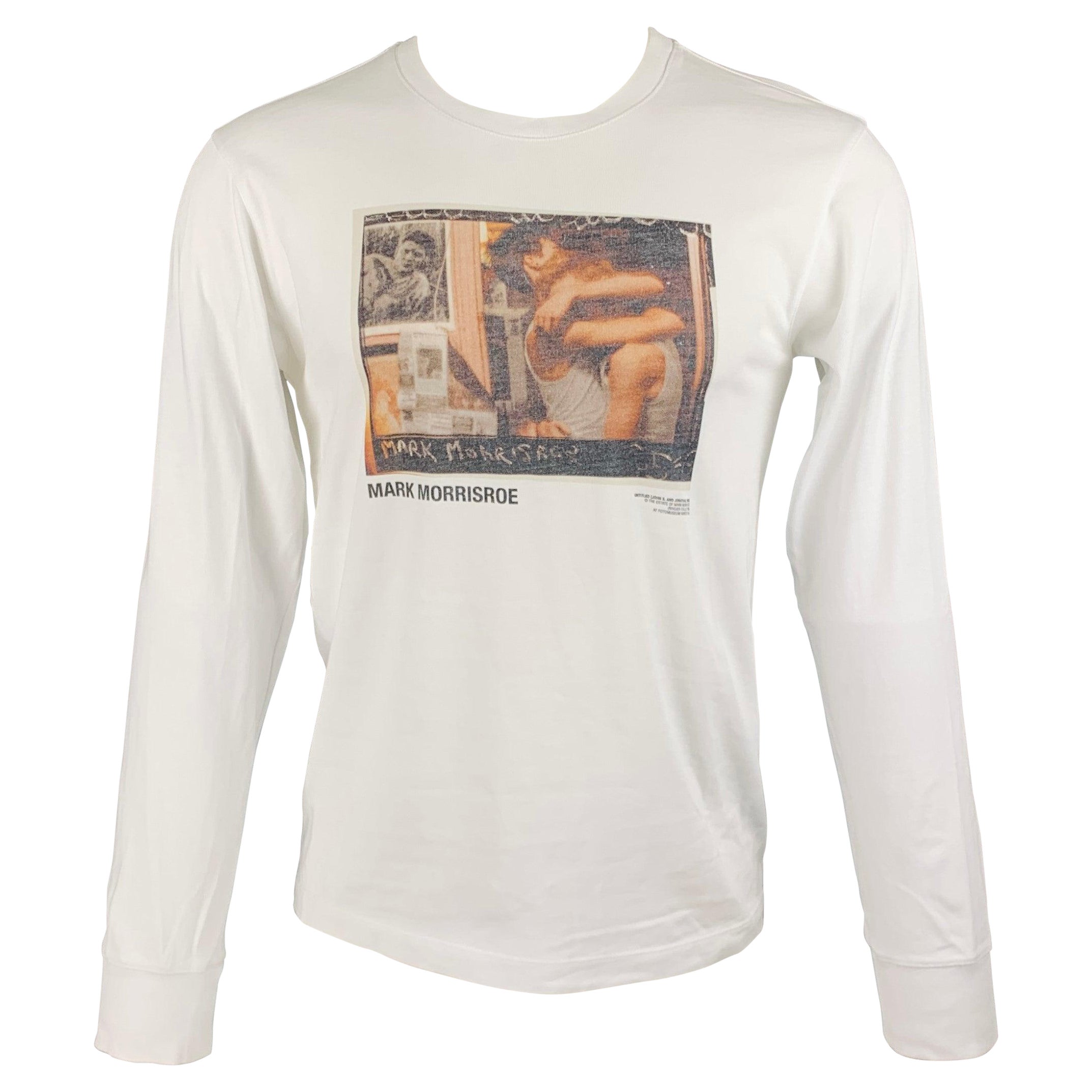 HELMUT LANG Size S White Mark Morrisroe Print Cotton Crew Neck T-shirt For Sale