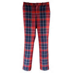 BLACK FLEECE Size 28 Burgundy Navy Plaid Wool Zip Fly Dress Pants