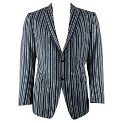 ETRO Taille 42 Navy Black White Stripe Wool Blend Notch Lapel Sport Coat