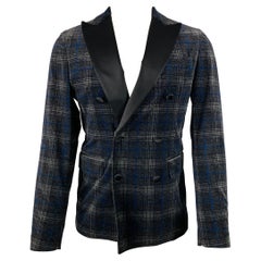 DSQUARED2 Size 40 Black Grey Plaid Cotton Blend Peak Lapel Sport Coat