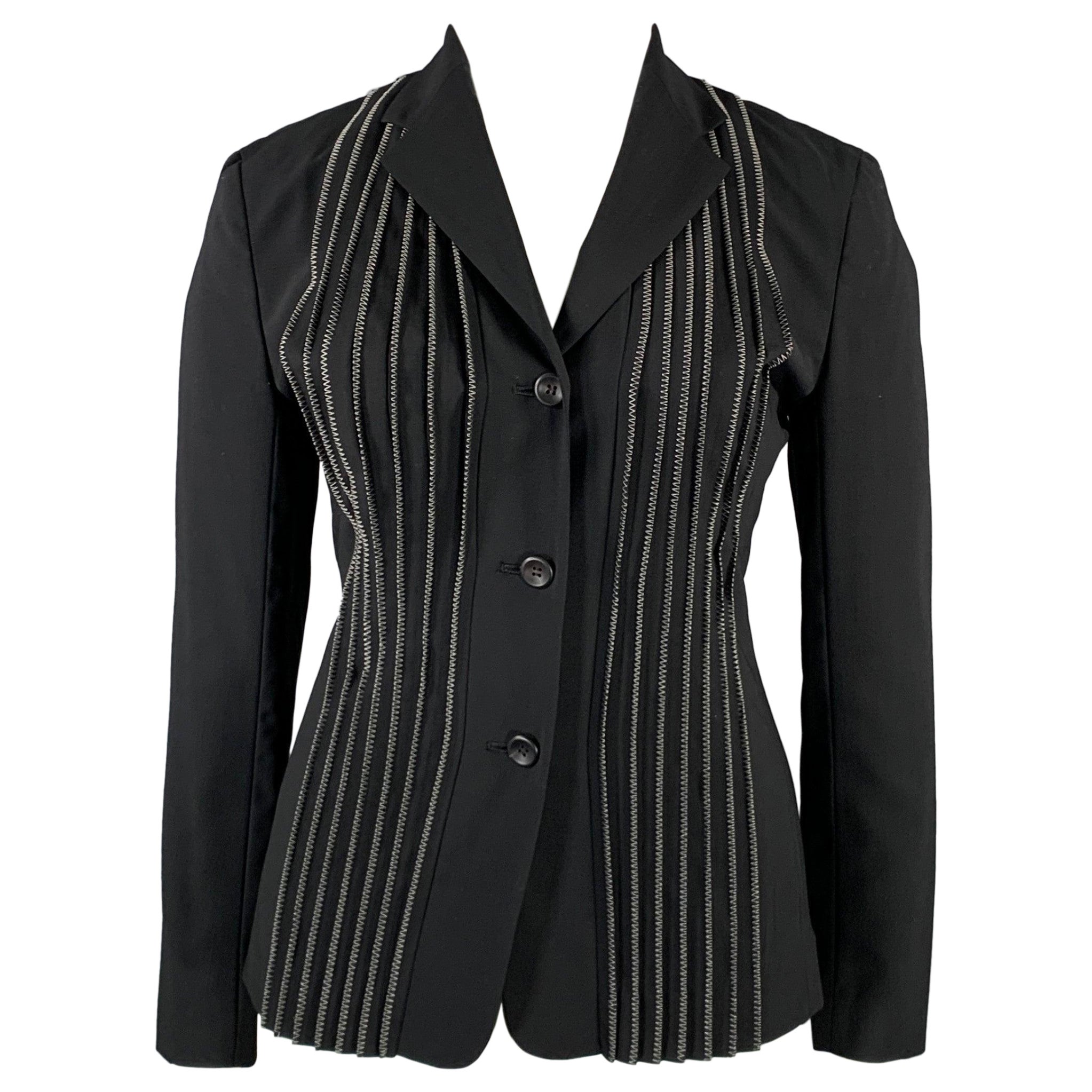 ISSEY MIYAKE Plissee-Blazer aus schwarzer und weißer Wollmischung, Größe L