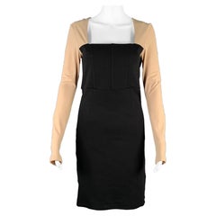 ALICE + OLIVIA Talla 6 Vestido de manga larga en mezcla de rayón negro nude con bloque de color