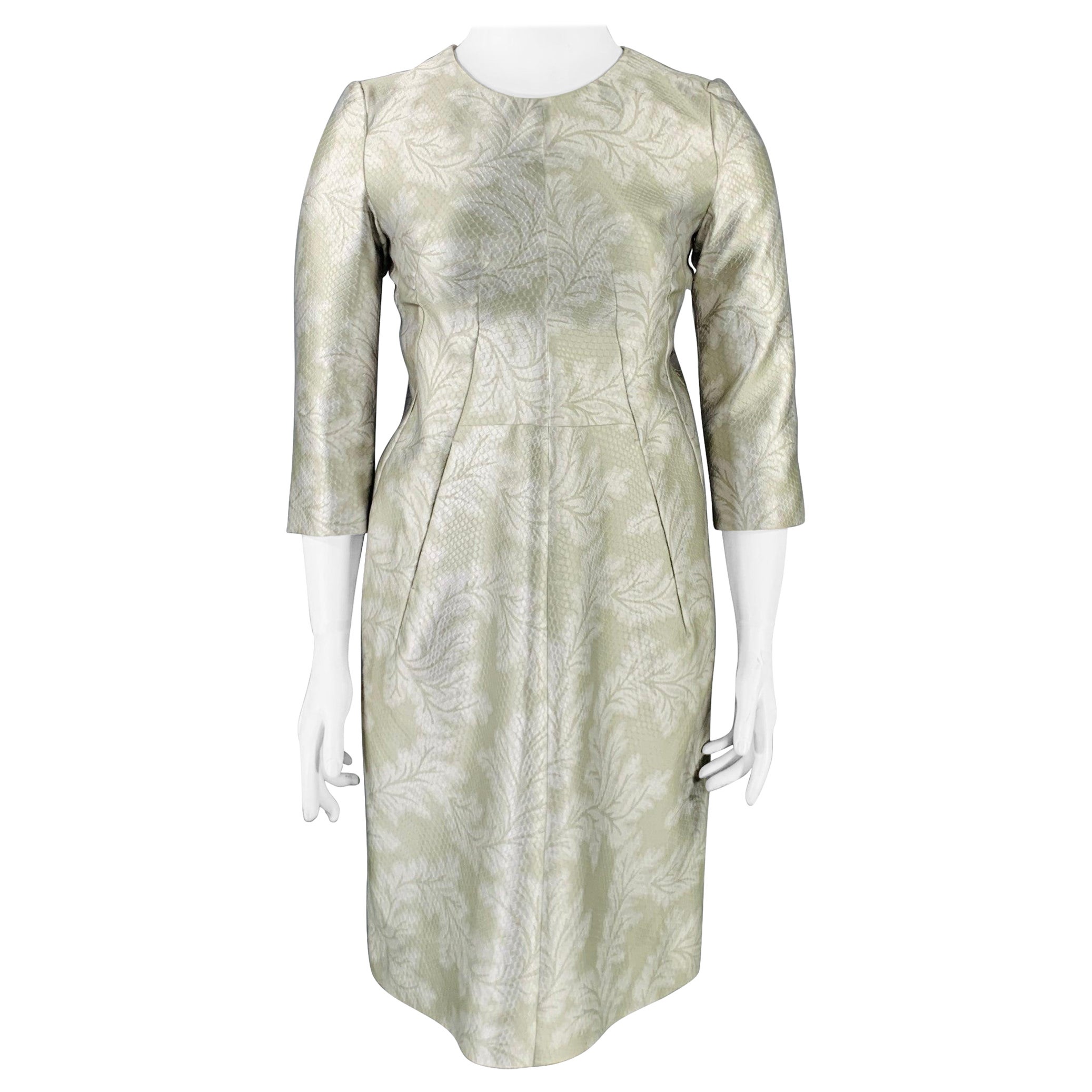 JIL SANDER Size 10 Grey Silver Polyester Silk Embossed A-Line Dress