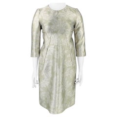 JIL SANDER Size 10 Grey Silver Polyester Silk Embossed A-Line Dress