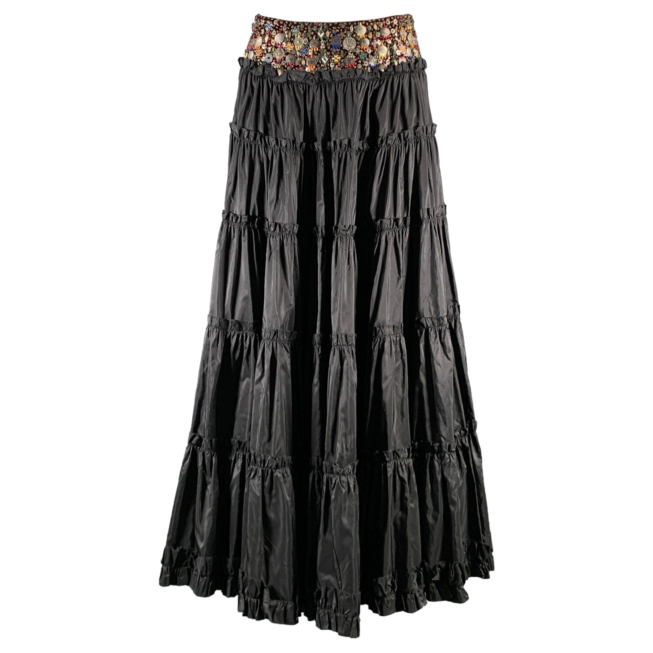 OSCAR DE LA RENTA Size 4 Black Ruffled Long Skirt For Sale
