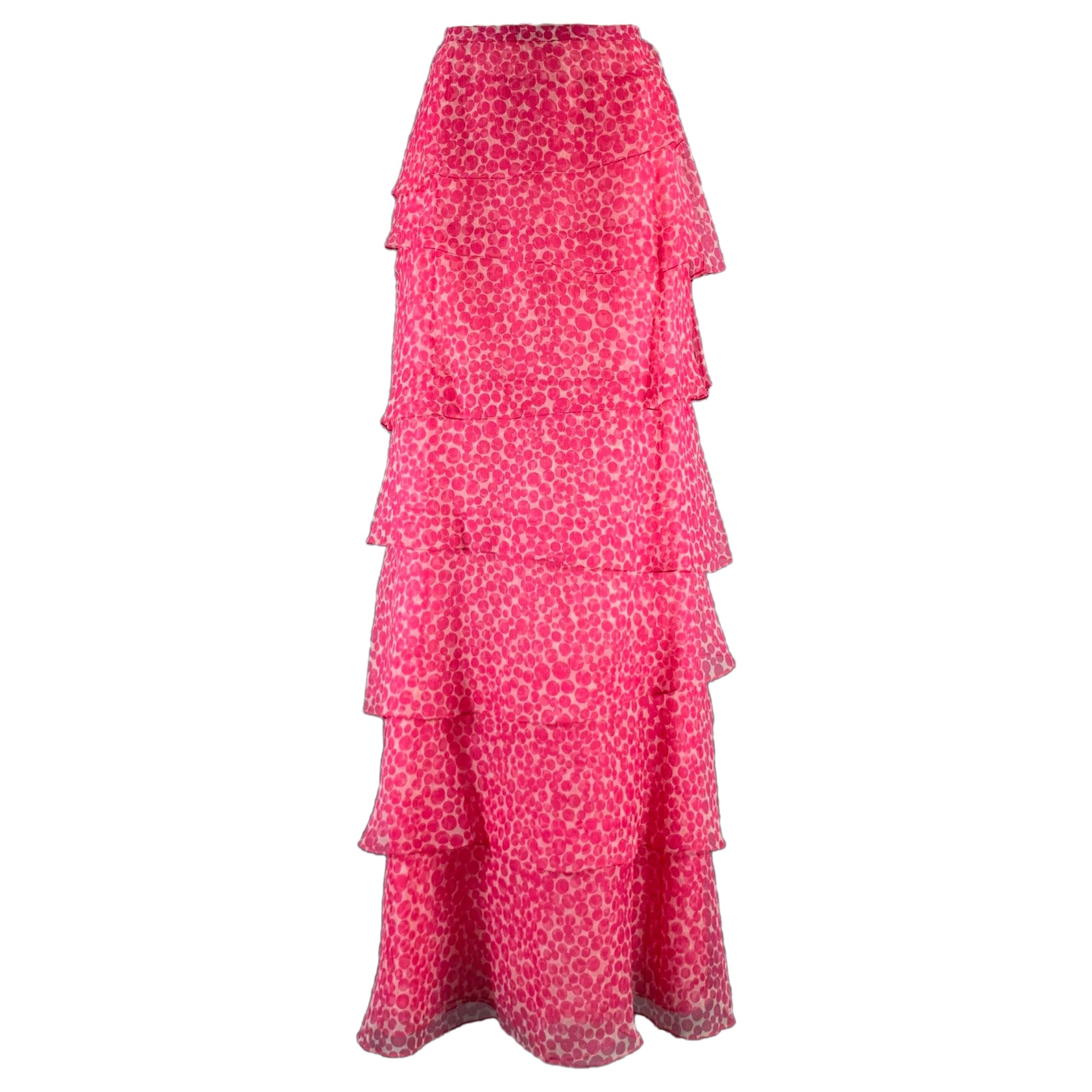 OSCAR DE LA RENTA Size 8 Pink White Dots Ruffle Long Skirt