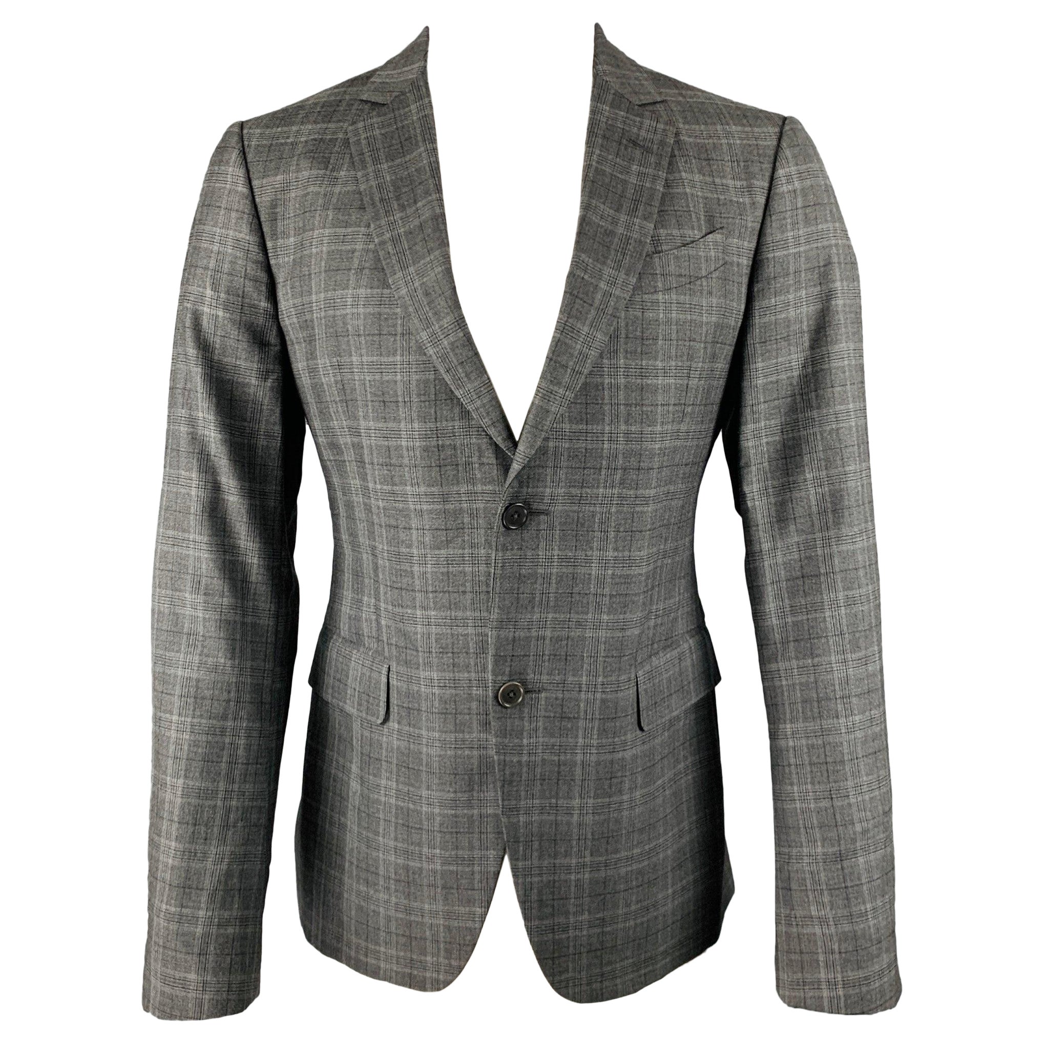 JOHN VARVATOS Size 40 Grey Charcoal Plaid Wool Silk Sport Coat For Sale