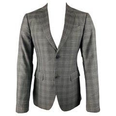 JOHN VARVATOS - Manteau de sport gris anthracite à carreaux en laine et soie, taille 40