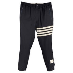THOM BROWNE Size M Navy White Stripe Wool Elastic Waistband Casual Pants