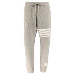 THOM BROWNE Größe L -Ottoman 4 Bar- Grau Weiß Gerippte Baumwoll Sweatpants Casual