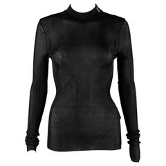 SAINT LAURENT Taglia M Top casual a collo alto a coste in seta nera