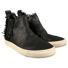 LOEFFLER RANDALL Size 8.5 Black White Leather Ankle Sneakers