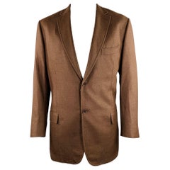 ISAIA Talla 48 Marrón Sarga Mezcla Lino Capucha Solapa Muesca