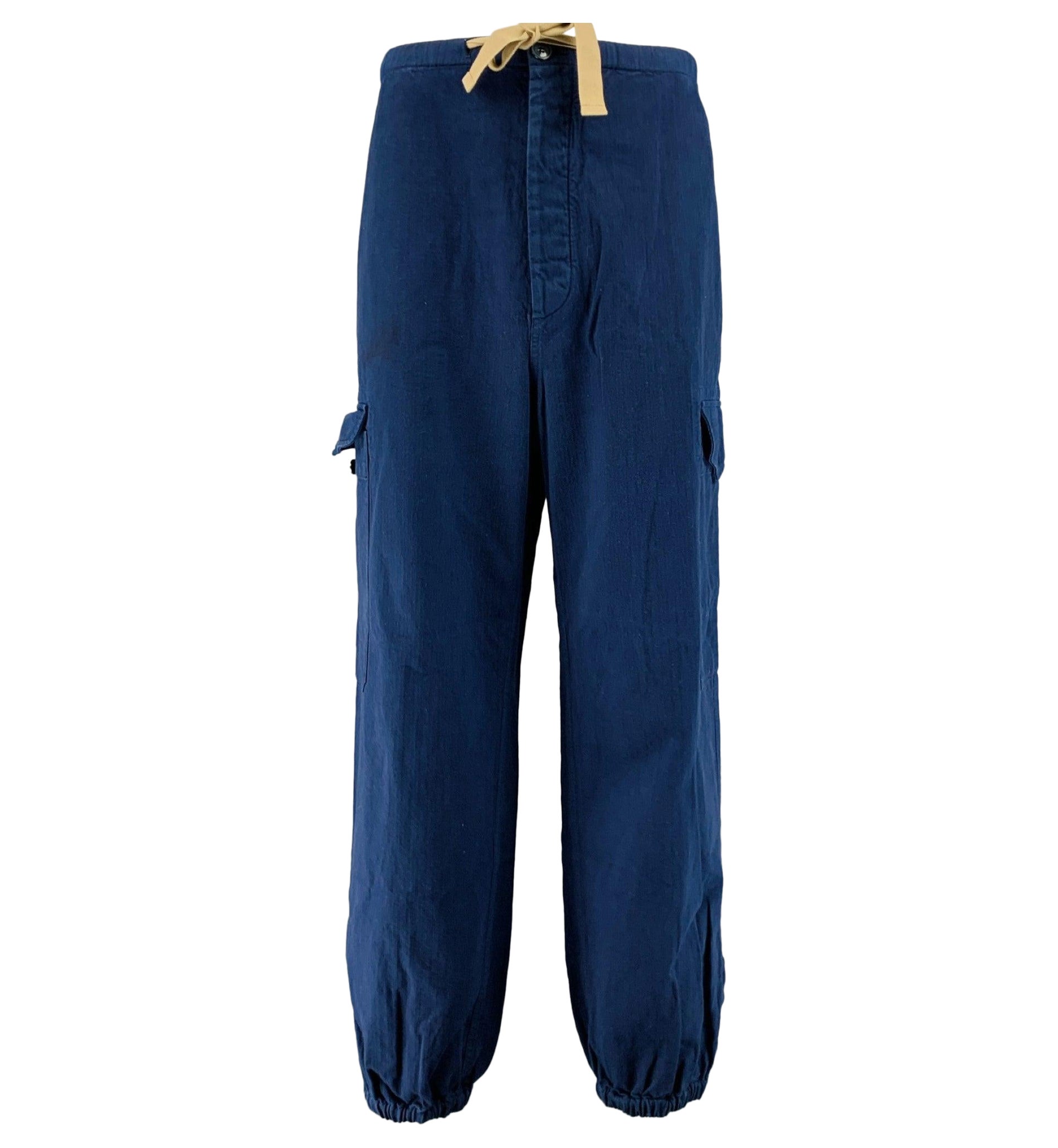 GUCCI Size XL Navy Cotton Large Pockets Drawstring Casual Pants