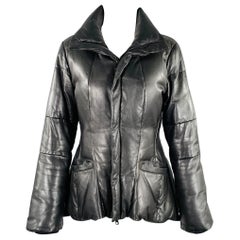 YOHJI YAMAMOTO Size M Black Lambskin Leather Quilted Zip Up Jacket
