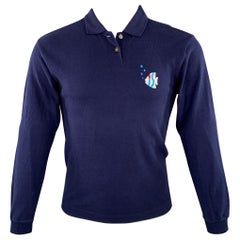 ISSEY MIYAKE Size M Navy Cotton Embroidered Fish Polo
