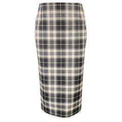 THOM BROWNE Size 0 Grey Cream Wool Plaid Pencil Mid-Calf Skirt