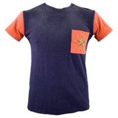 KAPITAL Size L Navy Red Color Block Cotton Crew Neck T-shirt