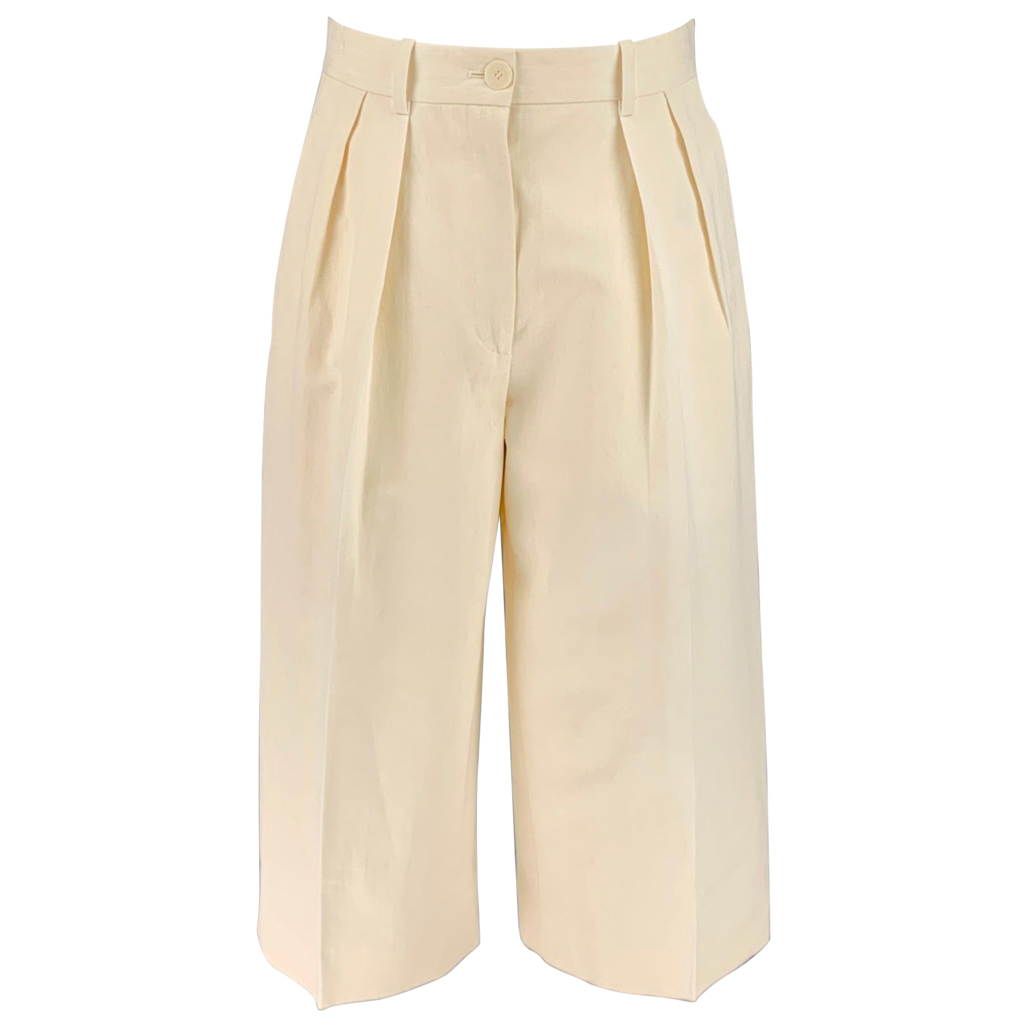THE ROW Size 0 Cream Cotton Linen Pleated Dress Pants For Sale