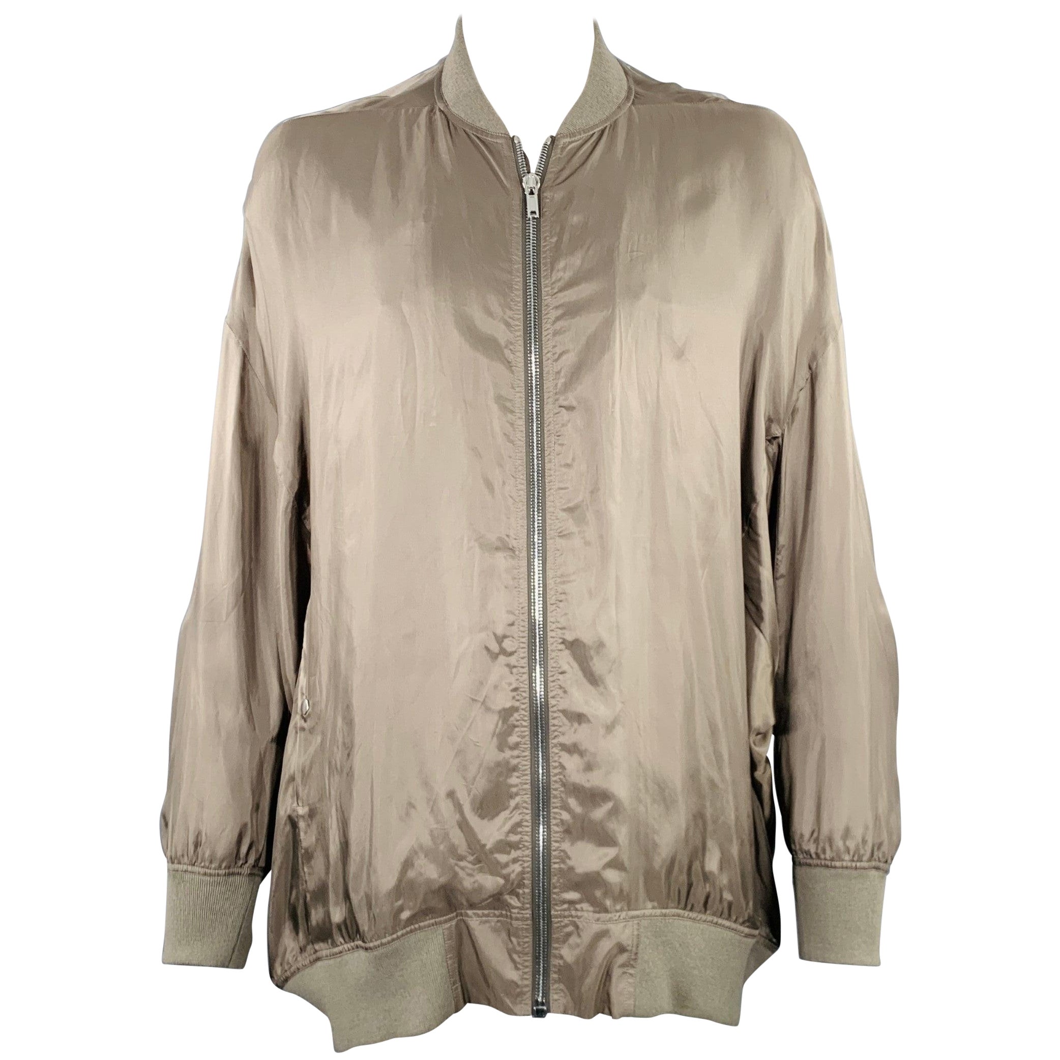 RICK OWENS Größe 44 Khaki Cupro Bomberjacke im Angebot