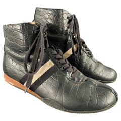 BALLY Size 7 -Frendy- Black White Ribbon Trim Leather High Top Sneakers