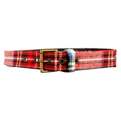 A.P.C. Size 36 Red Black White Plaid Wool Blend Belt