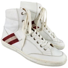 Bally Taglia 8.5 -Oldani- Bianco Rosso Nastro Trim Pelle Scarpe da ginnastica alte