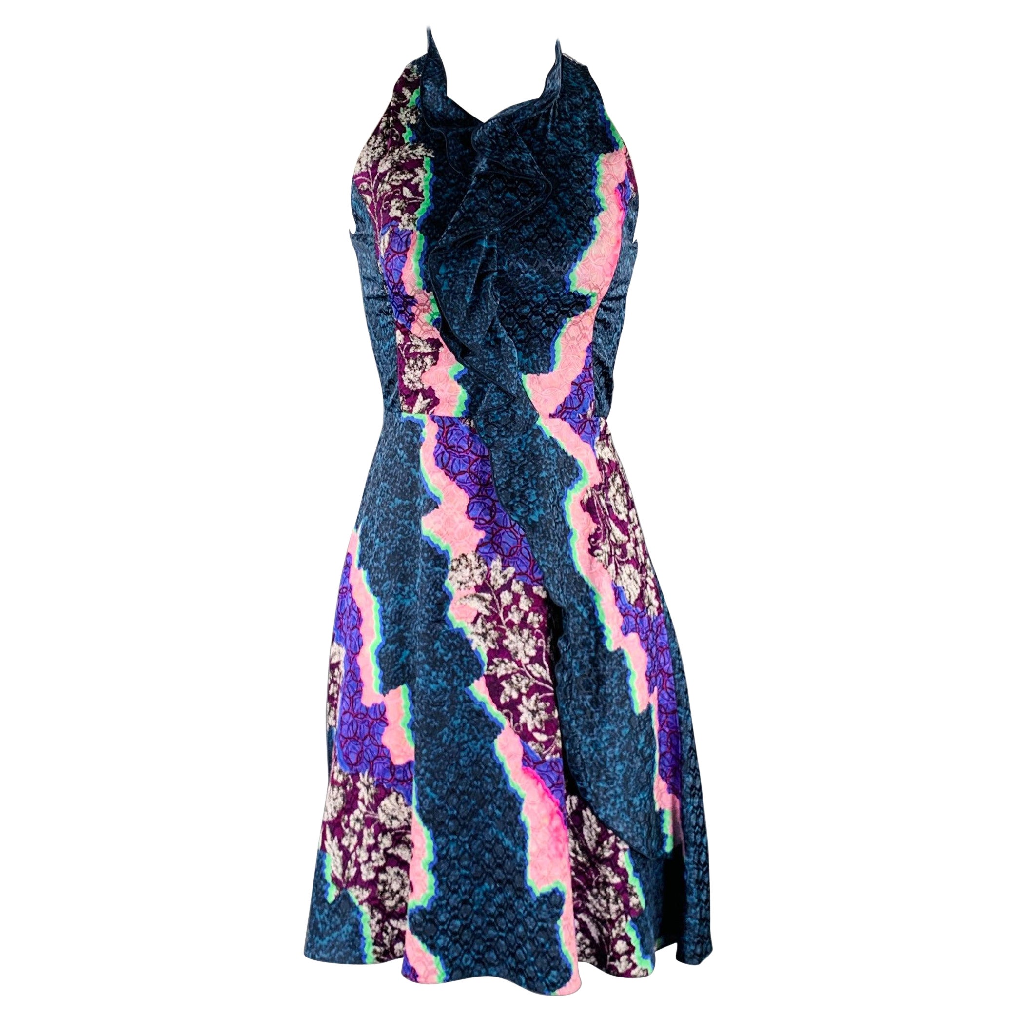 PETER PILOTTO Size 2 Blue Multi Color Floral Halter Dress