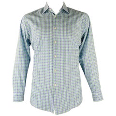 HUGO BOSS Size L Blue White Green Checkered Long Sleeve Shirt