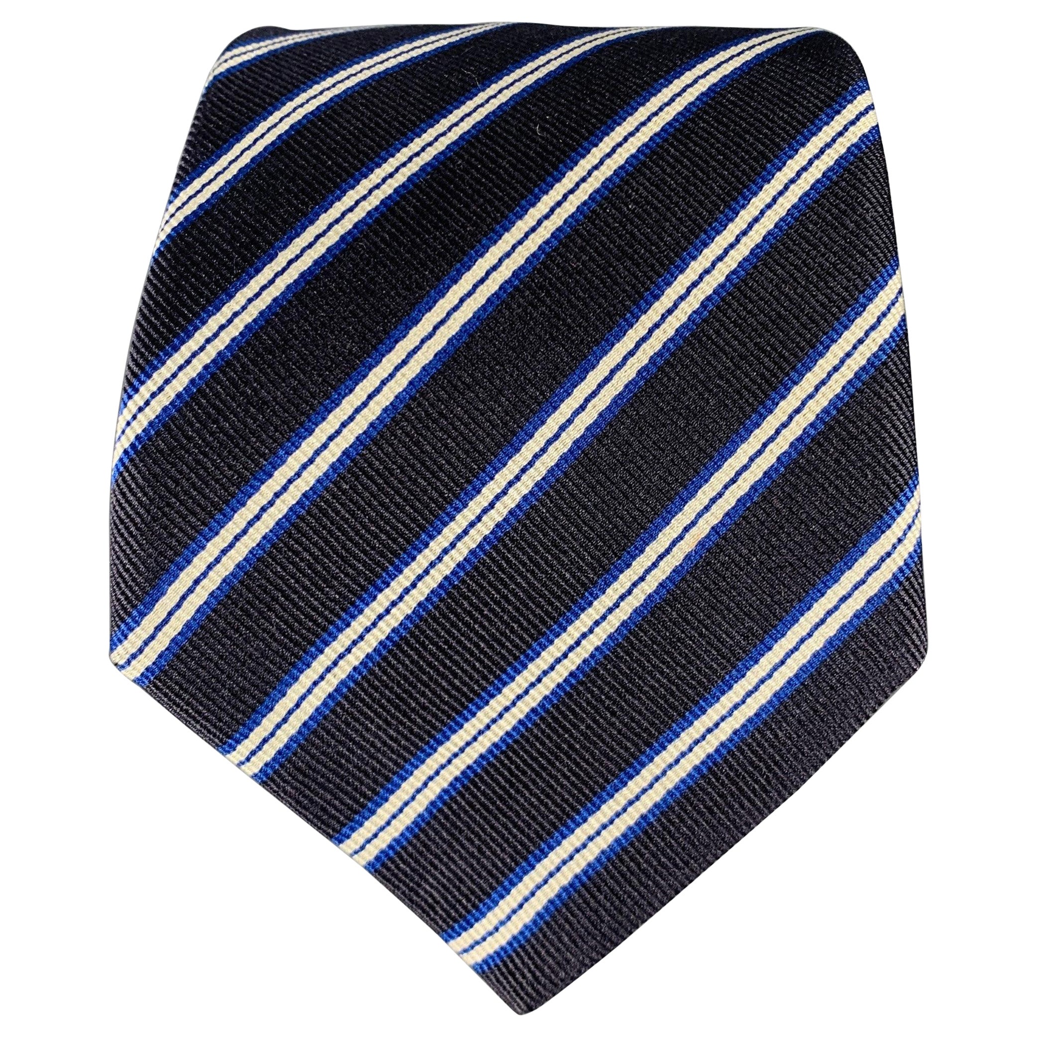 VALENTINO Marineblaue weiße Diagonalstreifen-Seiden-Twill-Krawatte