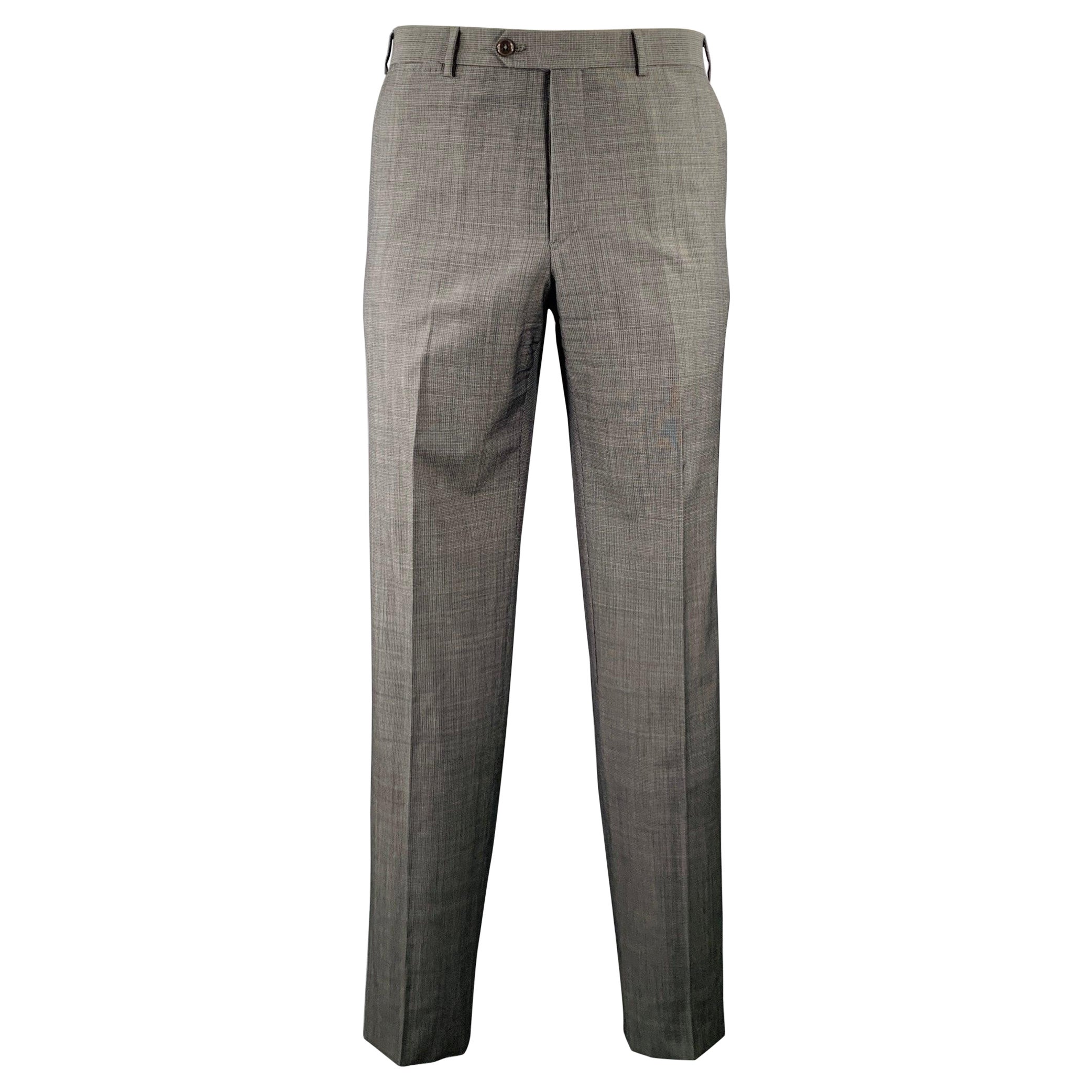 ARMANI COLLEZIONI Taglia 34 Nero Grigio Pantaloni da Abito Anteriori Piatti in vendita