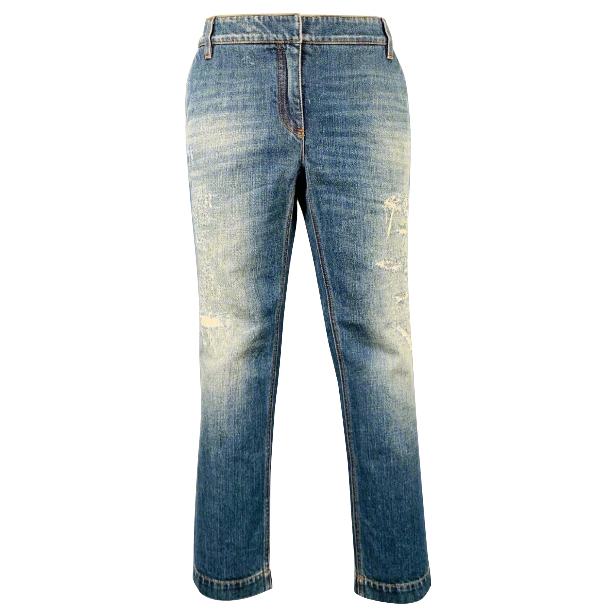 DOLCE & GABBANA Size M Blue Cotton Distressed Cropped Jeans For Sale
