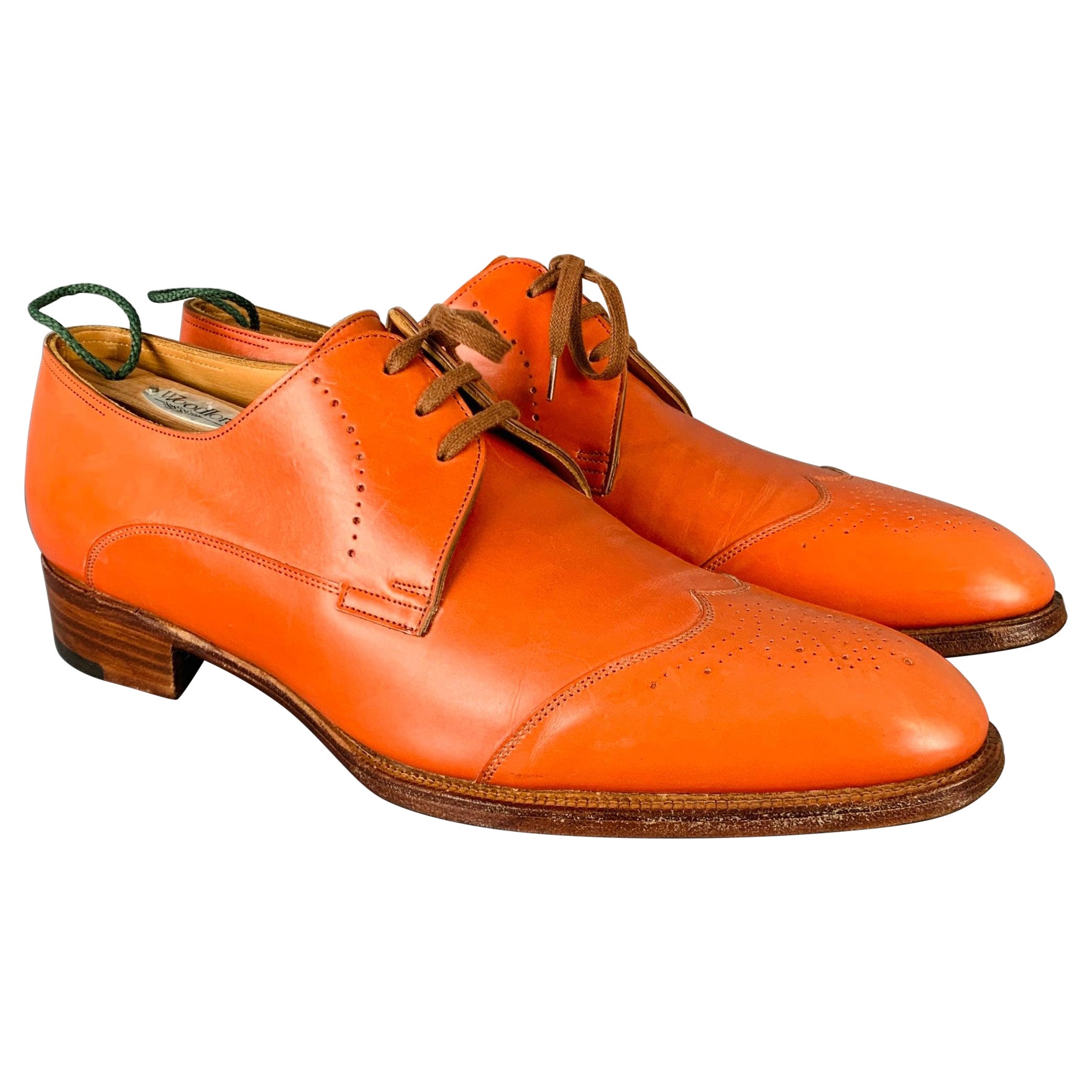 JOHN LOBB Taglia 8.5 Scarpe in pelle traforata arancione con lacci e laccioli