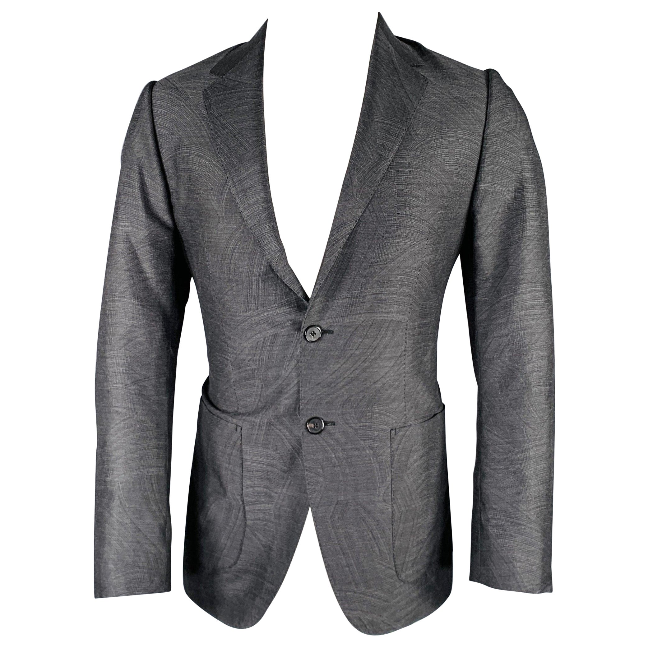 LOUIS VUITTON Size 40 Grey Swirls Wool Silk Sport Coat For Sale