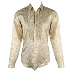 BURBERRY PRORSUM Size S Gold Metallic Floral Silk Blend Tuxedo Long Sleeve Shirt