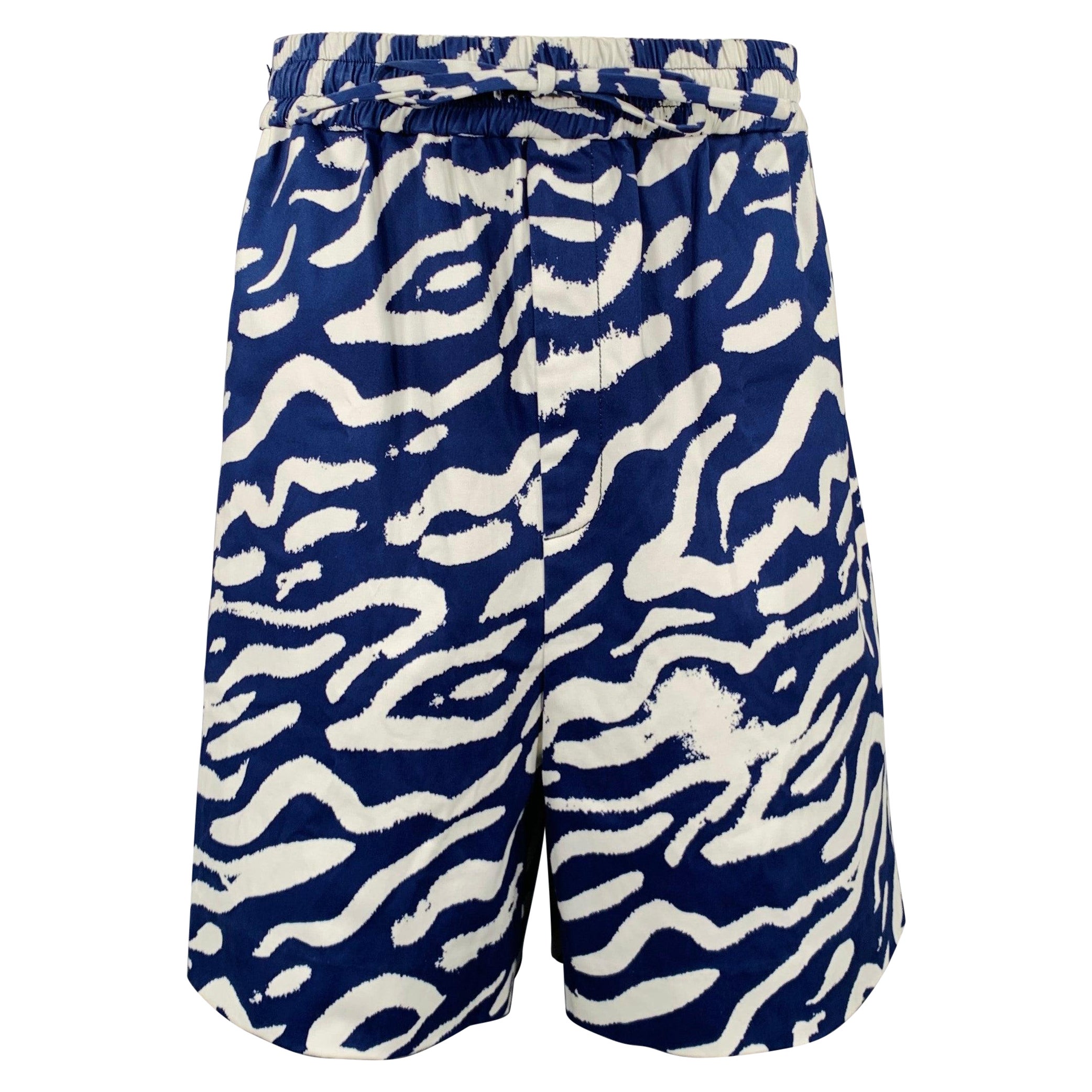 Prabal Gurung Taglia M Bermuda grafici con linee blu e bianche