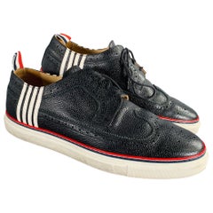 THOM BROWNE Size 11 Navy White Red Perforated Leather Wingtip Sneakers