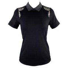 KAREN MILLEN Size S Black Viscose Blend Lace Polo Dress Top