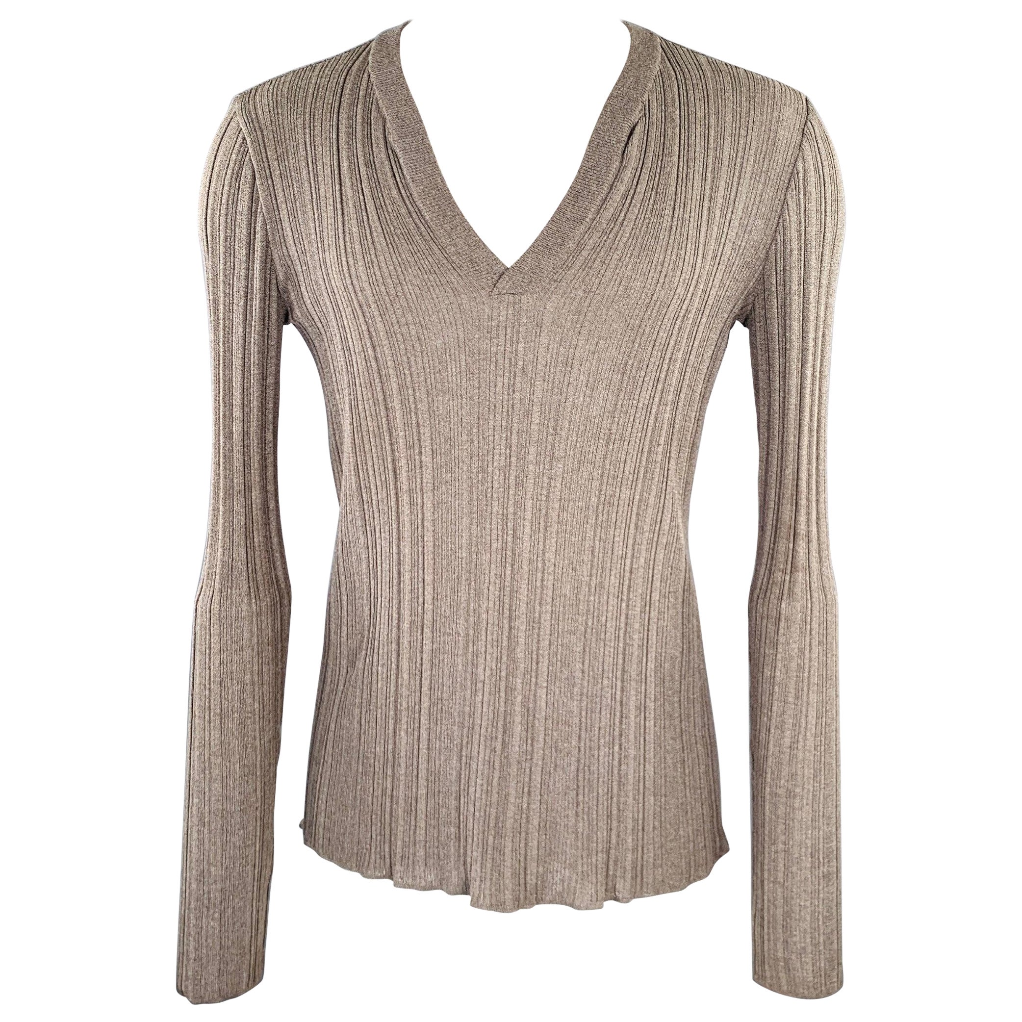 DOLCE & GABBANA Size XS Grey Taupe Rib Knit V-Neck Pullover For Sale